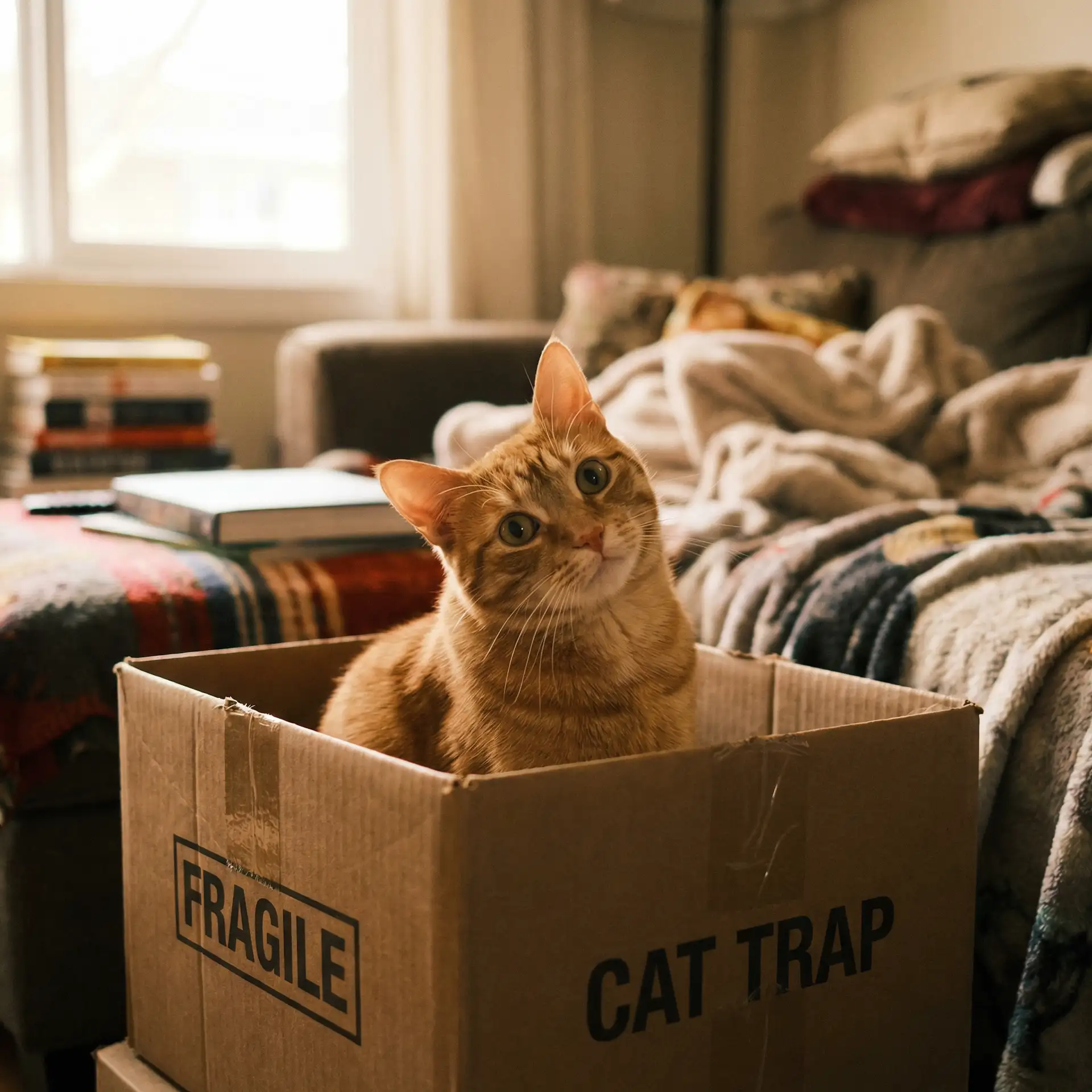 橘猫躲在纸箱里 - 婷婷五