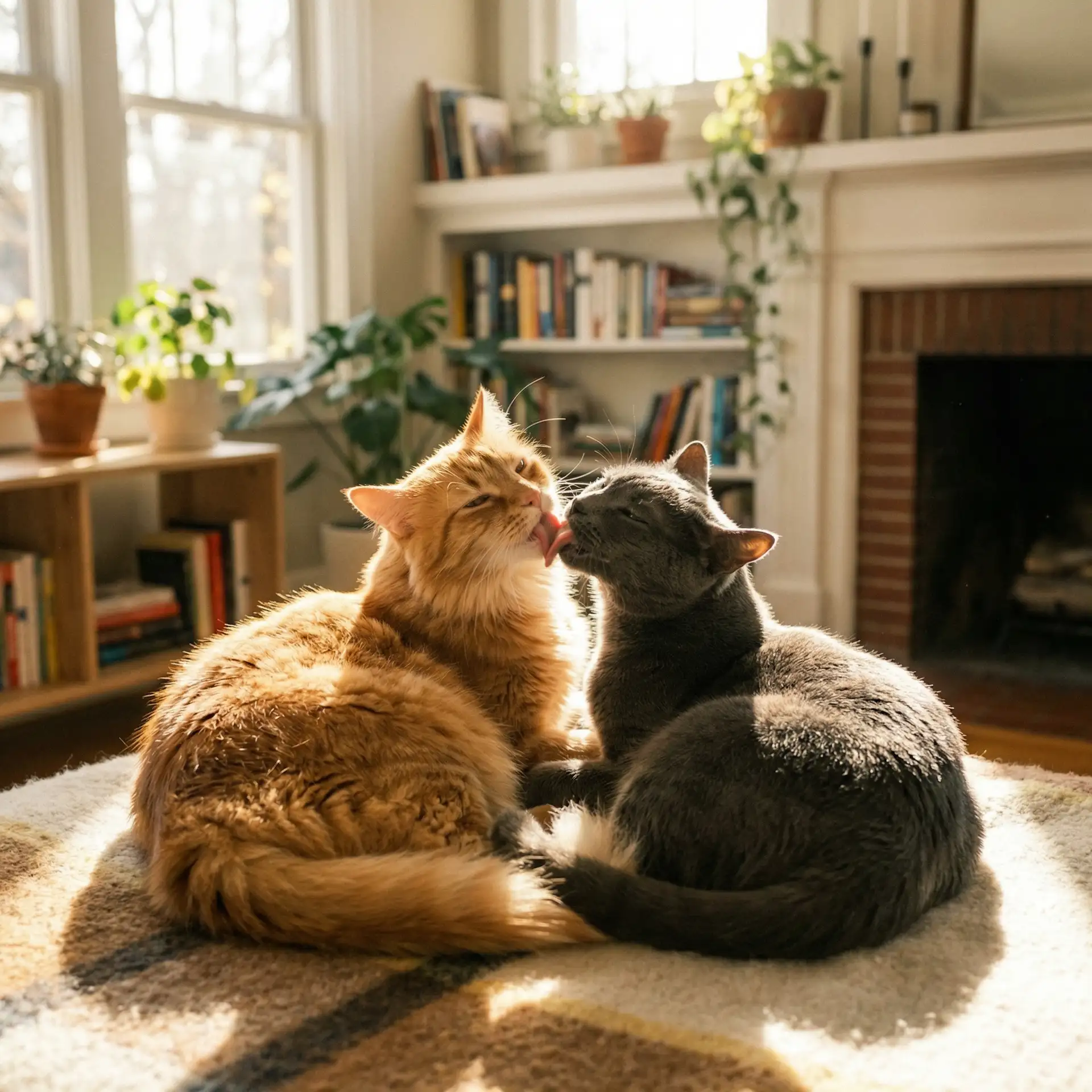 两只猫互相梳毛 - 婷婷五